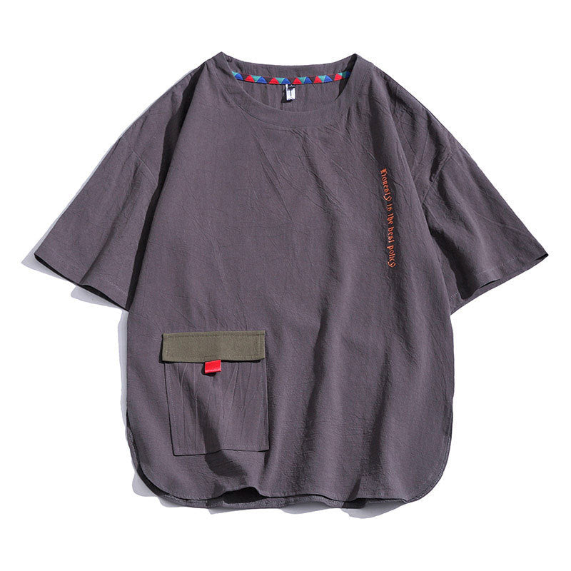 3色展開bigポケット付きリネン半袖Tシャツ