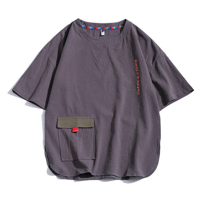 3色展開bigポケット付きリネン半袖Tシャツ