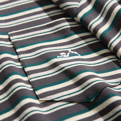 レトロ刺繍横ストライプポケットTシャツ