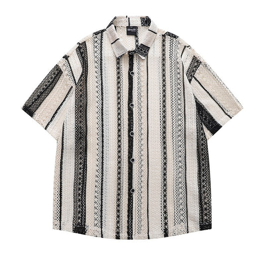 透かし彫りins人気メッシュ半袖シャツ