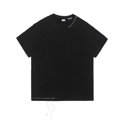 Cleanfitヒモ付き刺繍入りストレッチ半袖Tシャツ