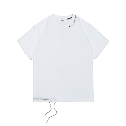 Cleanfitヒモ付き刺繍入りストレッチ半袖Tシャツ