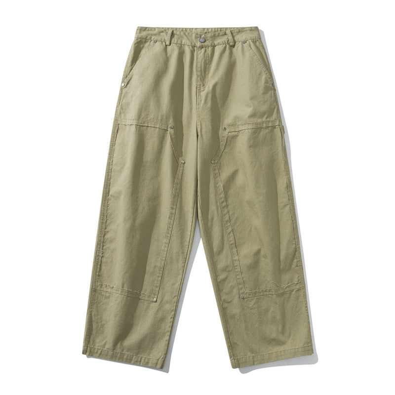 2色展開　フェイクパッチコットンキャンバススラックスパンツ