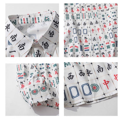 麻雀プリント総柄　長袖シャツ