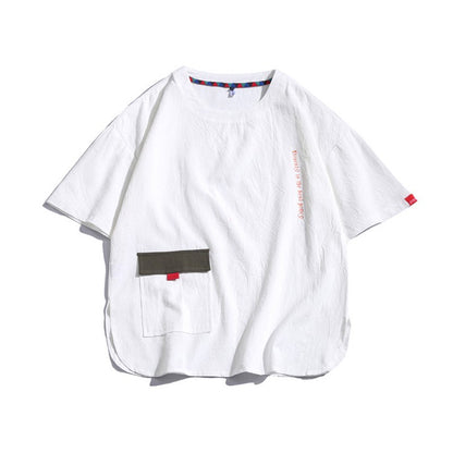 3色展開bigポケット付きリネン半袖Tシャツ