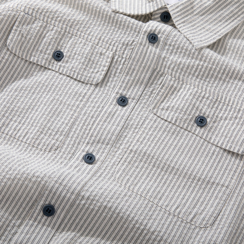 パッチ切り替え春夏メンズ長袖シャツ