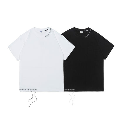 Cleanfitヒモ付き刺繍入りストレッチ半袖Tシャツ