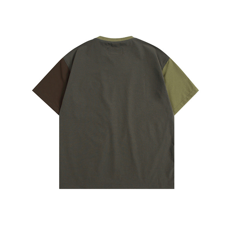 ファッション切り替えポケット半袖Tシャツ