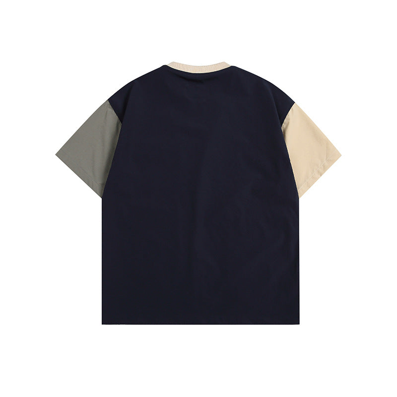 ファッション切り替えポケット半袖Tシャツ