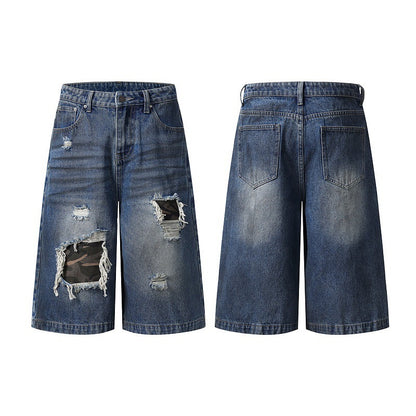 ダメージ加工7分丈デニムショットパンツ