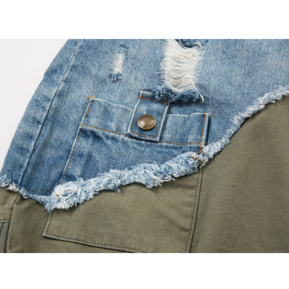 Denim combination multi-pocket shorts 
