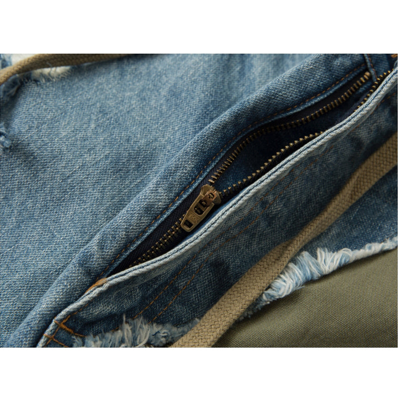 Denim combination multi-pocket shorts 