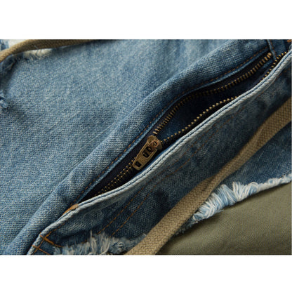 Denim combination multi-pocket shorts 
