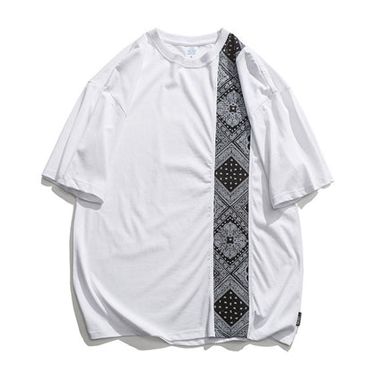 ペイズリー柄切り替えコットンTシャツ
