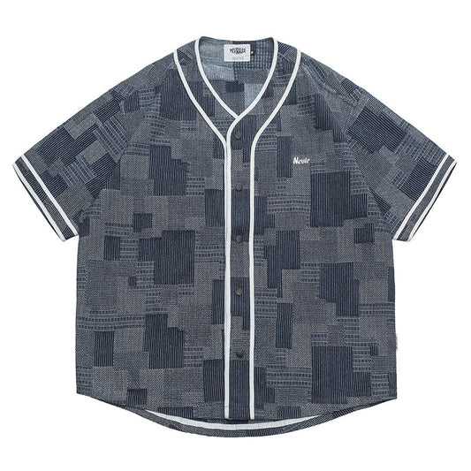 Jacquard Patchwork Denim Baseball Shirt