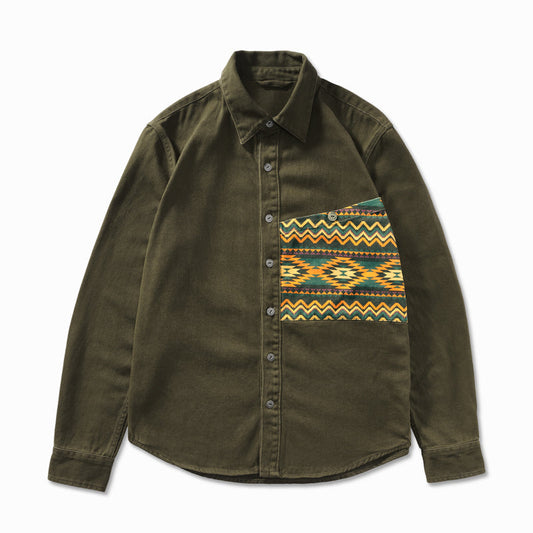Twill shirt jacket with American Indian totem pocket