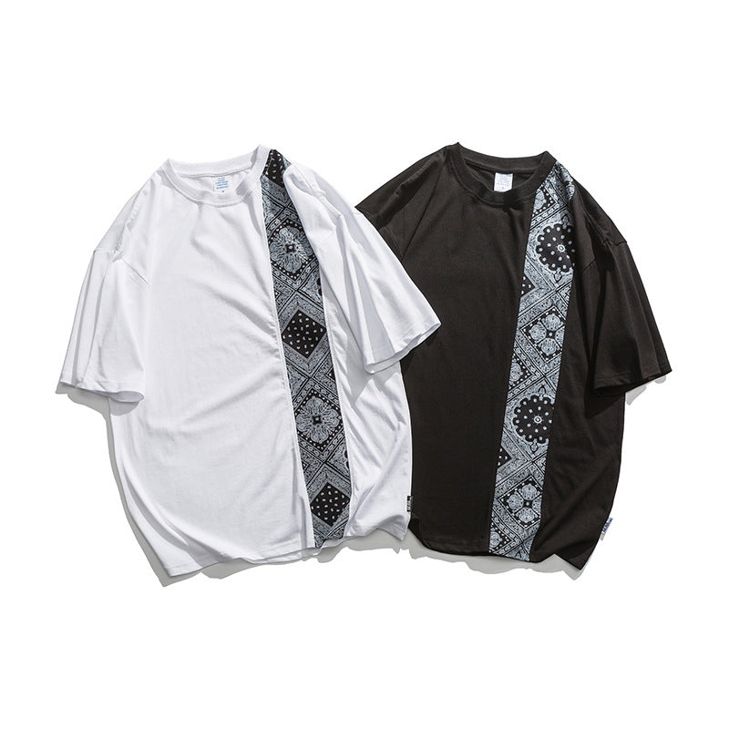ペイズリー柄切り替えコットンTシャツ