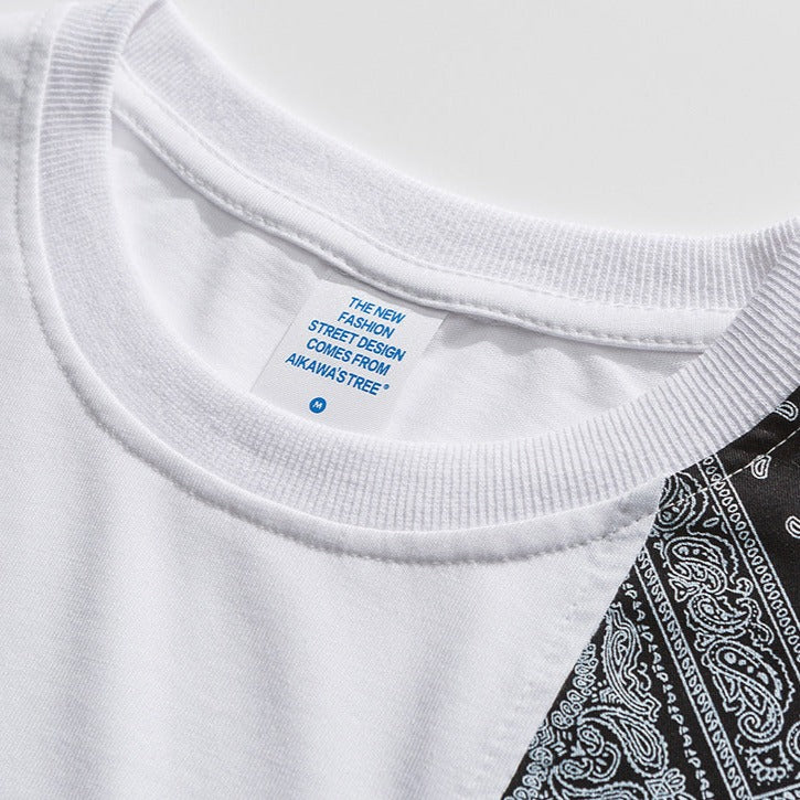 ペイズリー柄切り替えコットンTシャツ
