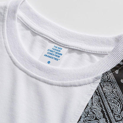 ペイズリー柄切り替えコットンTシャツ