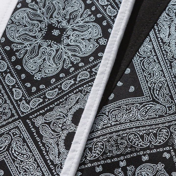 ペイズリー柄切り替えコットンTシャツ