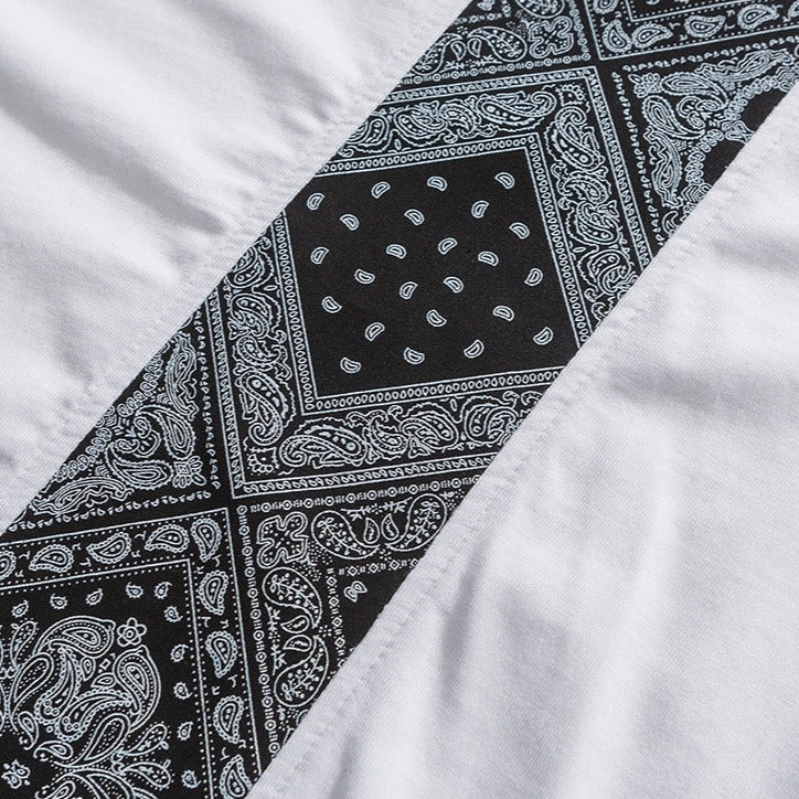 ペイズリー柄切り替えコットンTシャツ