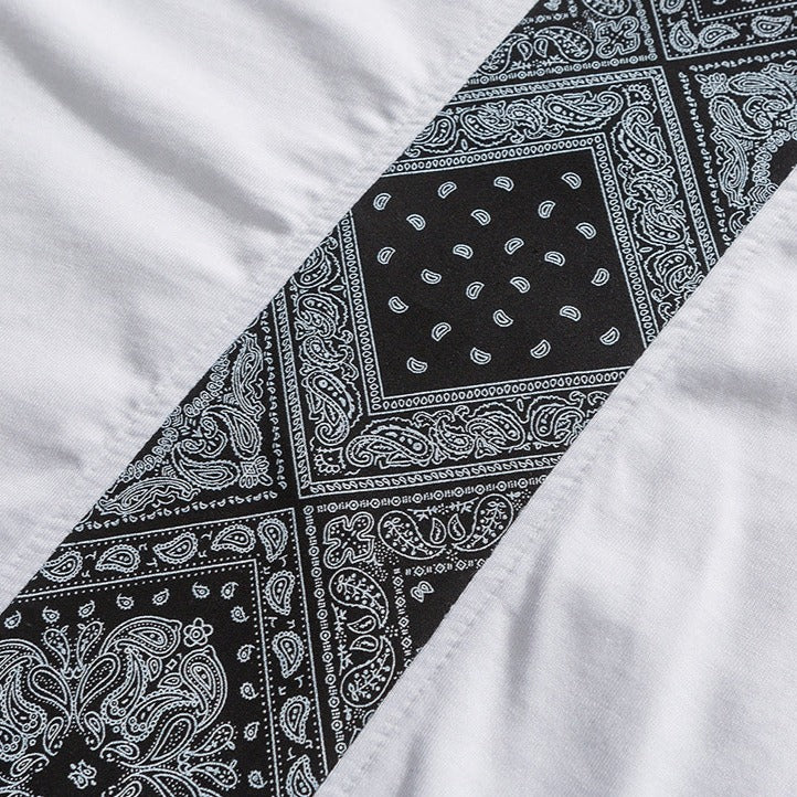 ペイズリー柄切り替えコットンTシャツ