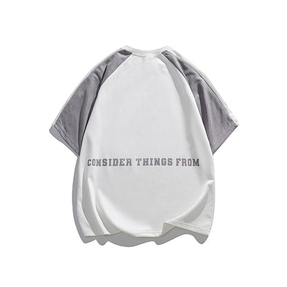 スエード切り替えカジュアル半袖Tシャツ