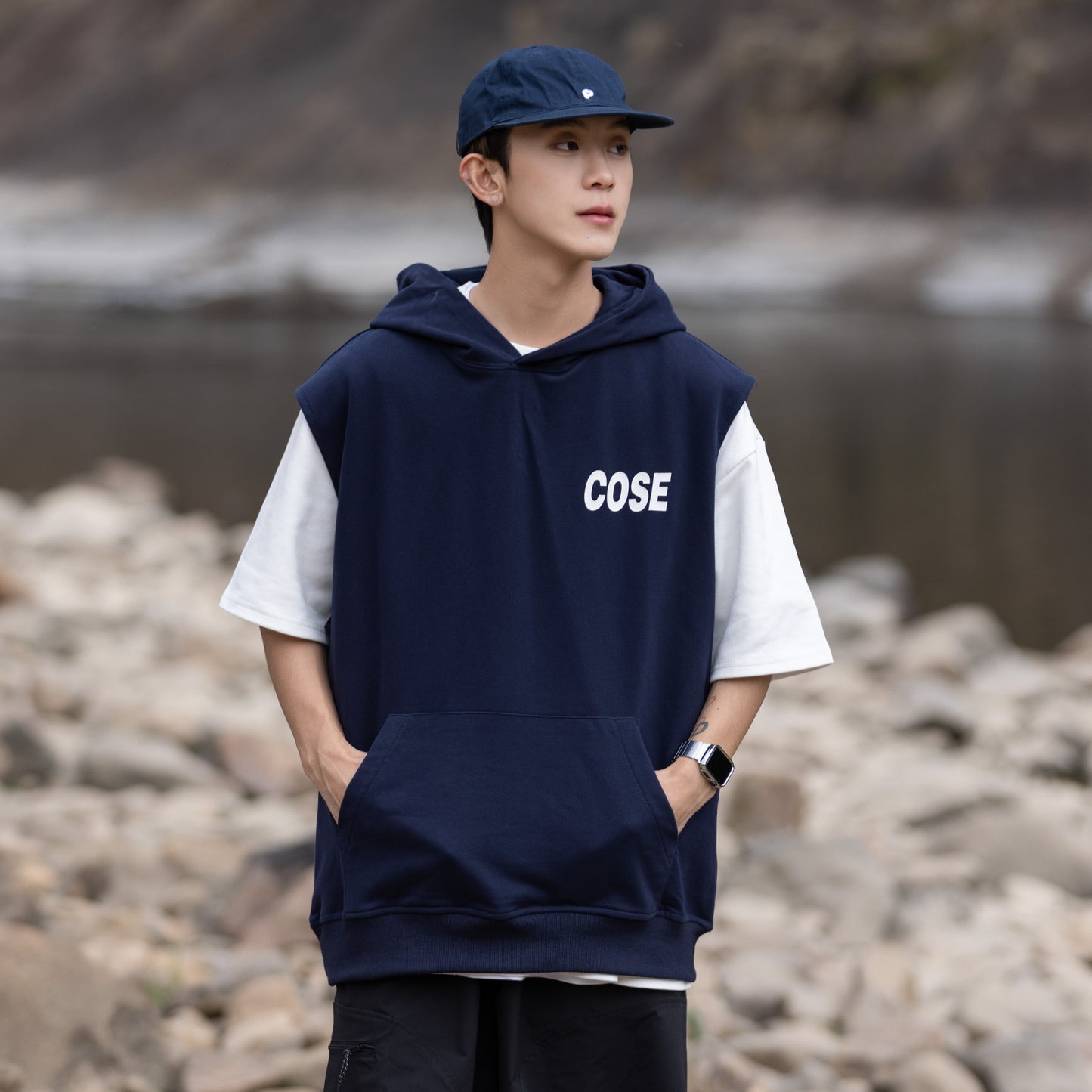 ストリート ベスト フード付きノースリーブ Tシャツ