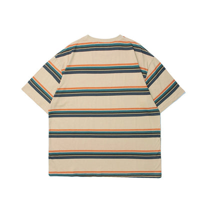 定番ストライプ刺繍Tシャツ