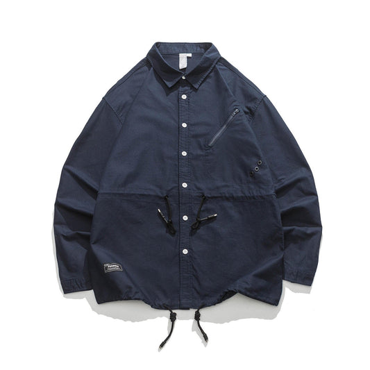 Drawstring lapel collar work shirt