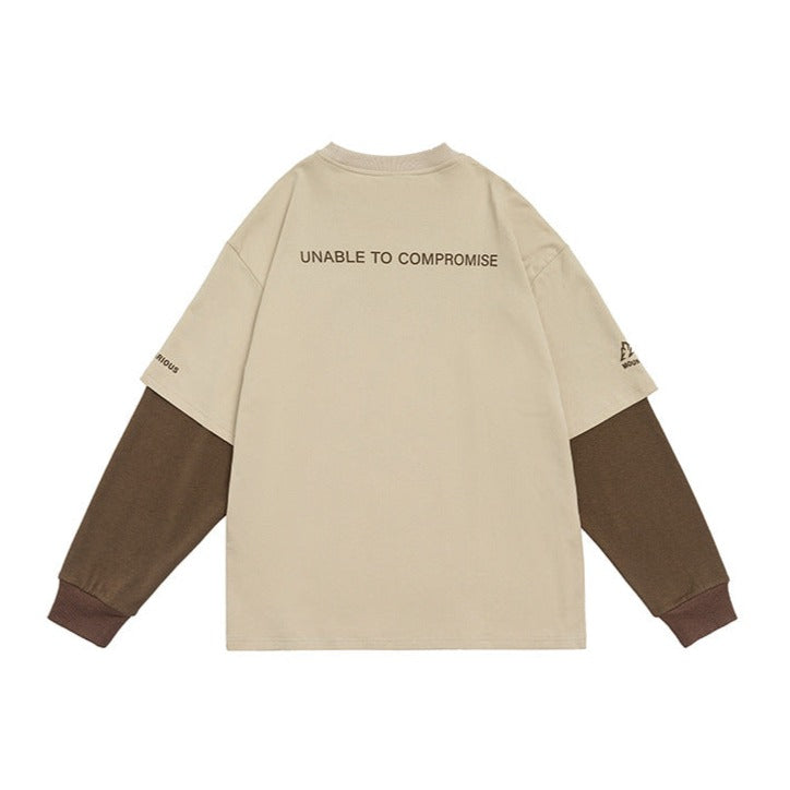 切り替えフェイク ツーピース プリント T シャツ